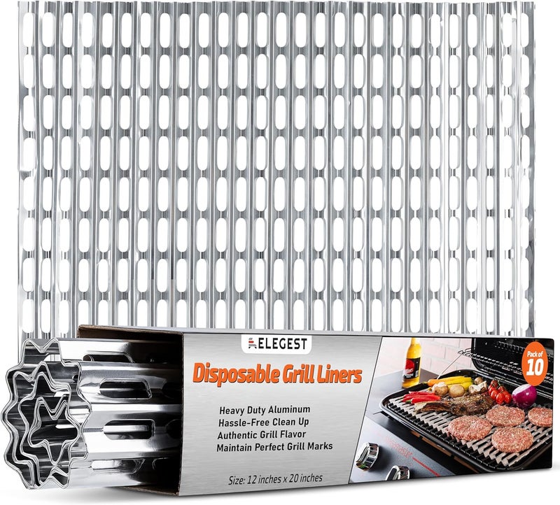 Elegeet Disposable Aluminum Grill Liners & Grill Toppers | Heavy-Duty, Tear & Heat Resistant BBQ Sheets | Perfect for Public Park Grills, Outdoor BBQ, Camping & Tailgating | 12 x 20 Size, 10-Pack - Image 1